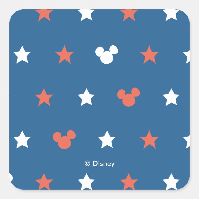 Sticker Carré Red, White, and Blue Mickey Star Pattern (Devant)