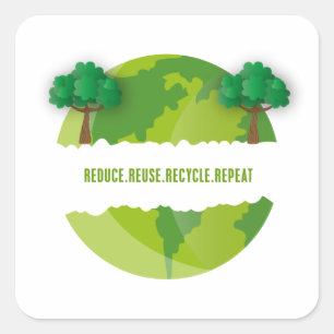 Sticker Carré Réduire la réutilisation Recycler Répéter Écologiq