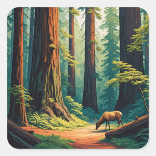 Sticker Carré Redwood National Park California Elk