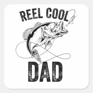 Sticker Carré Reel Cool Papa Fête des pères Pêche Cadeau Pêcheur