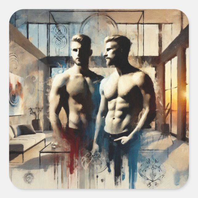 Sticker Carré Reflets de Passion - L'Étreinte Moderne (Devant)