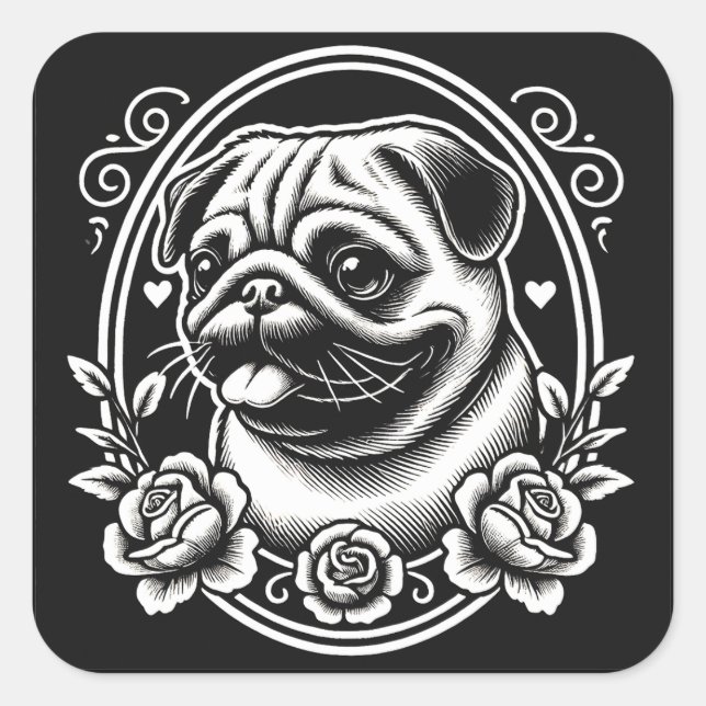 Sticker Carré "Regal Pug Profile" (Devant)
