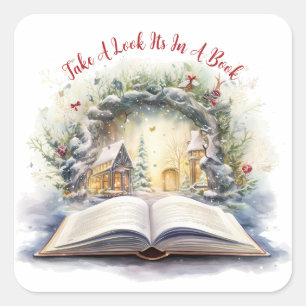 Sticker Carré Regardez, c'est dans un livre, Louveur de livres