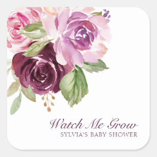 Sticker Carré Regardez-moi grandir Plum Floral Girl Baby shower 