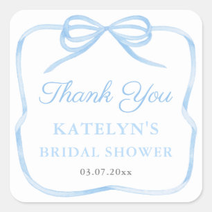 Sticker Carré Regency Blue Bow Wedding shower Favoriser