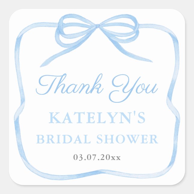 Sticker Carré Regency Blue Bow Wedding shower Favoriser (Devant)