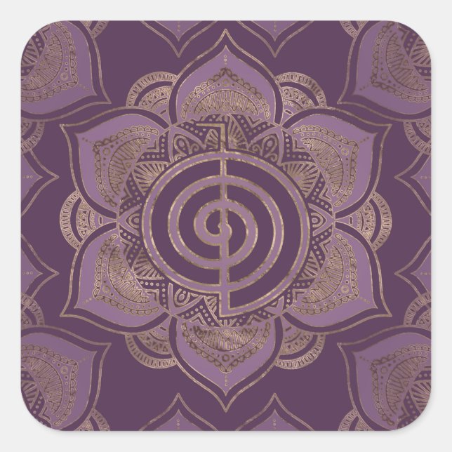Sticker Carré Reiki Cho Ku Rei - pastel et or (Devant)