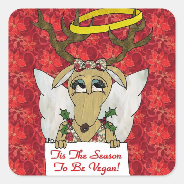 Sticker Carré Reindeer Angel C'est la saison d'être Vegan (Devant)