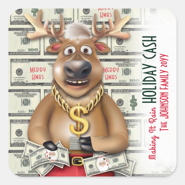 Sticker Carré Reindeer Cash Père Noël Bucks Christmas Money Lote (Devant)