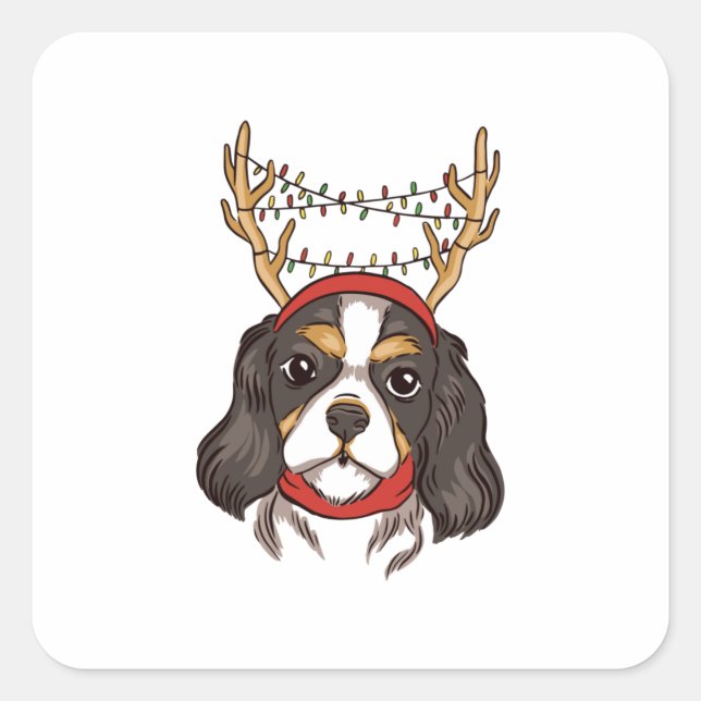 Sticker Carré Reindeer Chien Noël Canine cadeau Noël (Devant)