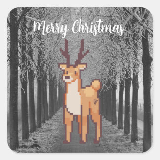 Sticker Carré Reindeer pixels, Pixel Art, Merry Christmas