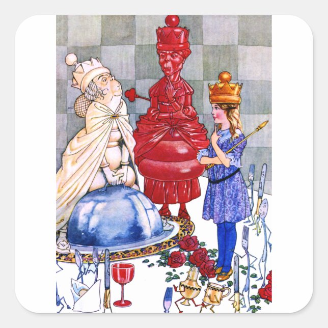 Sticker Carré Reine Alice, Reine Rouge et Reine Blanche (Devant)