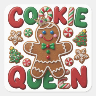 Sticker Carré Reine des biscuits au gingembre Fête de Noël festi