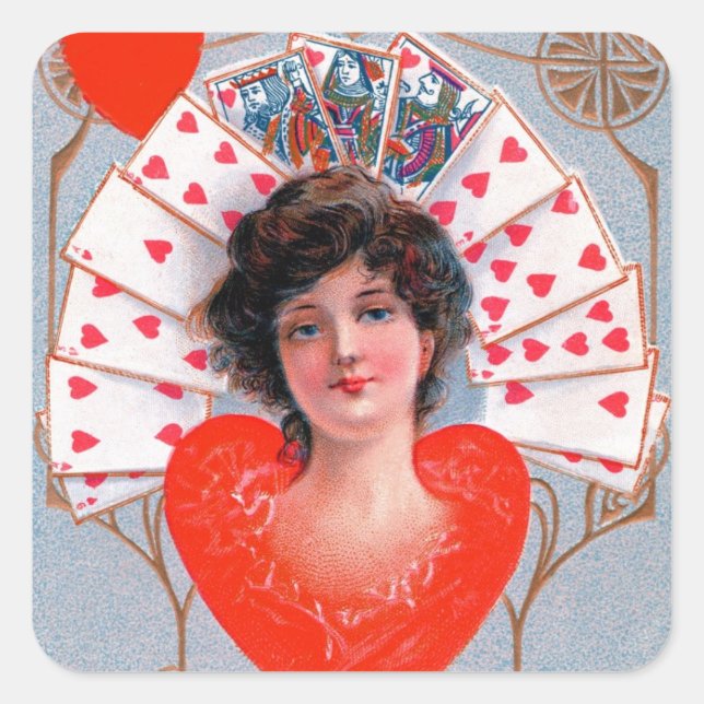 Sticker Carré REINE DES COEURS, Saint Valentin (Devant)