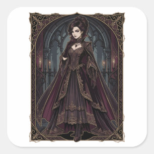 Sticker Carré Reine Gothique Élégante Art Sombre Victorien Fanta