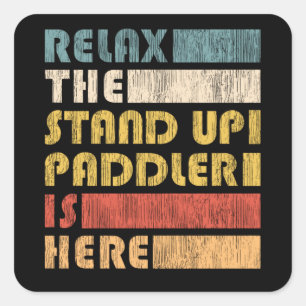 Sticker Carré Relax Stand Up Paddler, SUP Paddle Board Cadeau