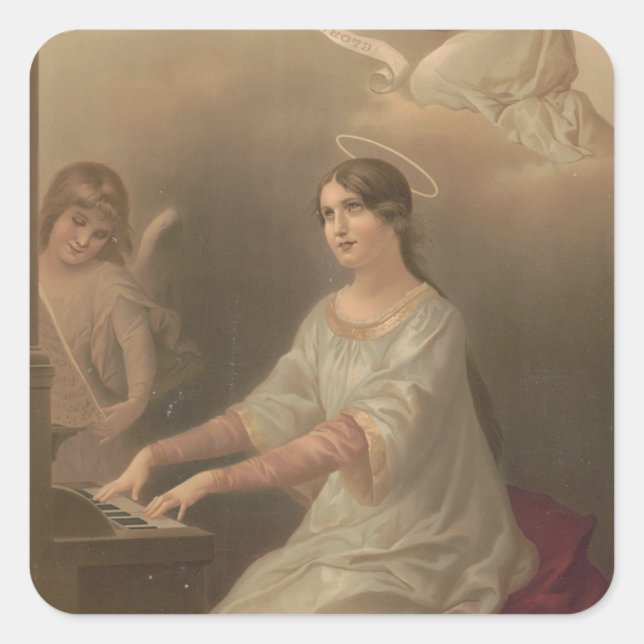 Sticker Carré Religieux St. Cecilia Patron Musiciens Anges (Devant)