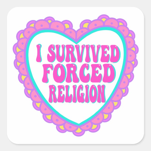 Sticker Carré Religion forcée Coeur rose Saint-Valentin (Devant)