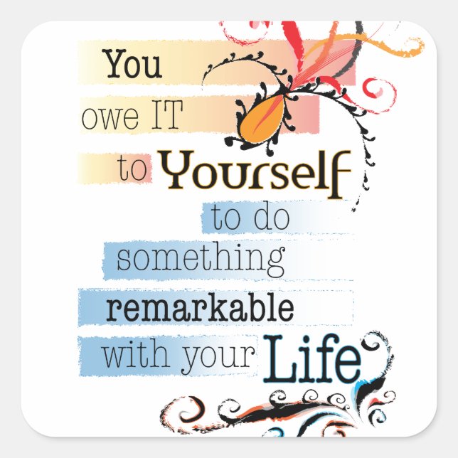 Sticker Carré Remarquable LIFE Inspirational Citation illustrée (Devant)