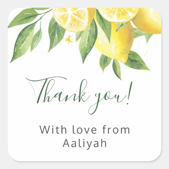 Sticker Carré Remerciement aquarelle au citron (Devant)