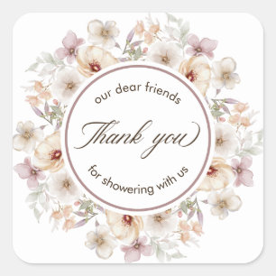 Sticker Carré Remerciement Chic Floral Aquarelle pour Enterremen