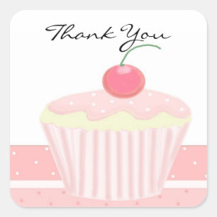 Sticker Carré Remerciement Cupcake Rose