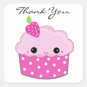Sticker Carré Remerciement Cupcake Rose