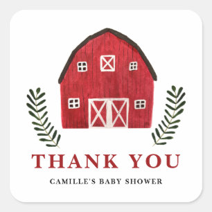 Sticker Carré Remerciement de Baby Shower aquarelle rustique gra