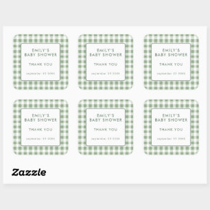 Sticker Carré Remerciement de Baby Shower en Vichy Sauge de Cult