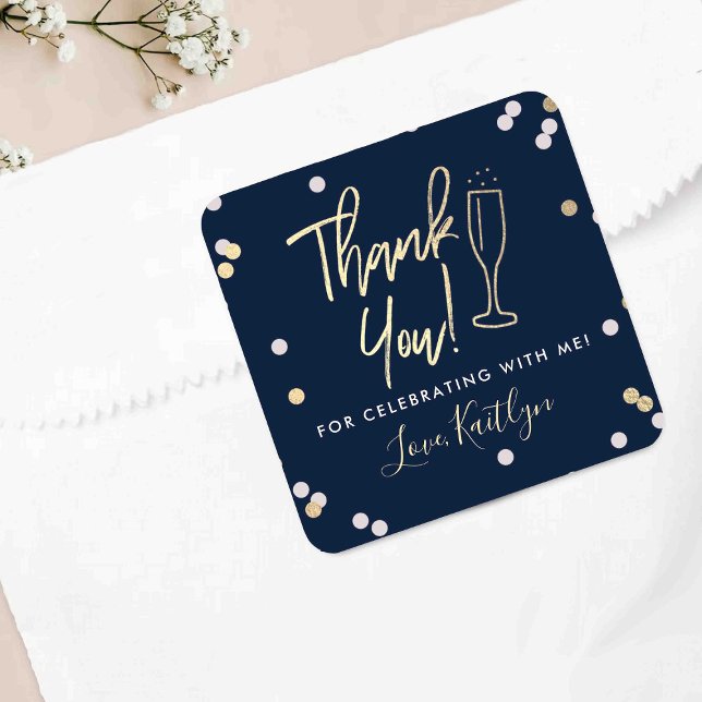 Sticker Carré Remerciement de mariage avec confettis de Champagn (Créateur téléchargé)