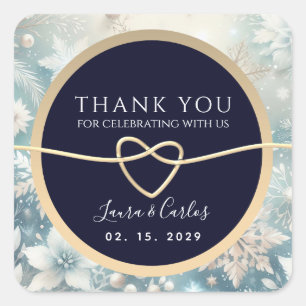 Sticker Carré Remerciement de mariage bleu marine d'hiver