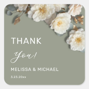 Sticker Carré Remerciement de mariage Ivory 3D Roses