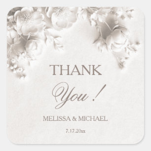 Sticker Carré Remerciement de mariage Ivory 3D Roses