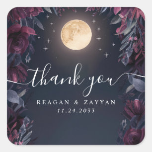 Sticker Carré Remerciement de mariage Lune de Jardin de Minuit