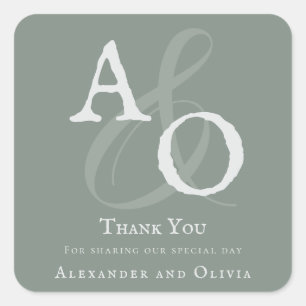 Sticker Carré Remerciement de mariage minimaliste monogramme ver