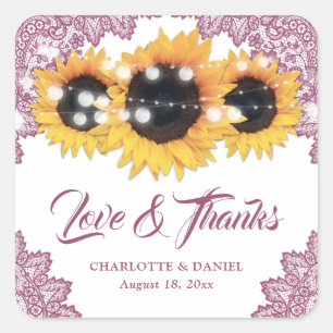 Sticker Carré Remerciement de mariage tournesol en dentelle flor