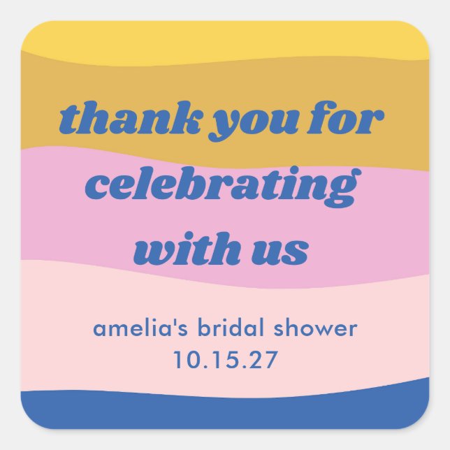 Sticker Carré Remerciement de Shower de Mariée Personnalisé Bleu (Devant)