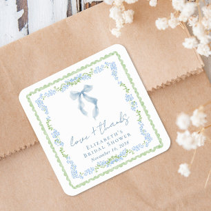 Sticker Carré Remerciement Élégant pour Baby Shower Bleu