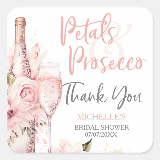 Sticker Carré Remerciement floral Prosecco Pétales Boho Rose sau (Devant)