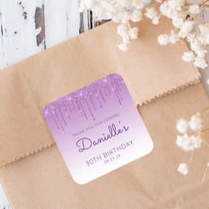 Sticker Carré Remerciement pour 30e anniversaire Purple Glitter 