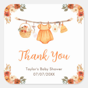 Sticker Carré Remerciement pour Baby Shower Fille Ligne de Vêtem