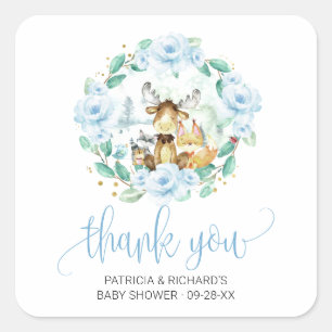Sticker Carré Remerciement pour Baby Shower Floral et Verdure de