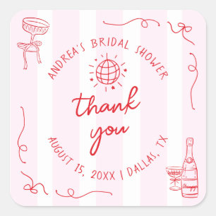 Sticker Carré Remerciement pour Baby Shower Mariage Rose et Roug