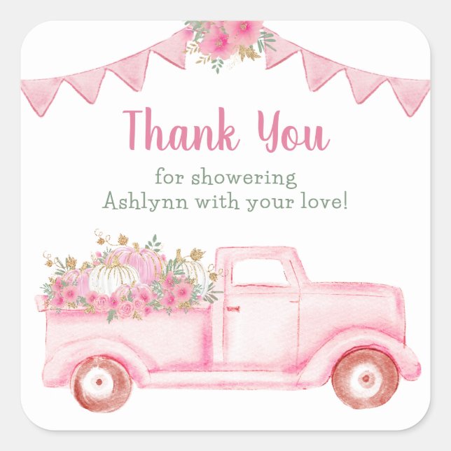 Sticker Carré Remerciement pour Baby Shower Petite Citrouille Fi (Devant)