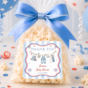 Sticker Carré Remerciement pour Baby Shower pour un Garçon Tout