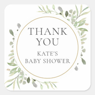 Sticker Carré Remerciement pour Baby Shower Soft Spring Leaves