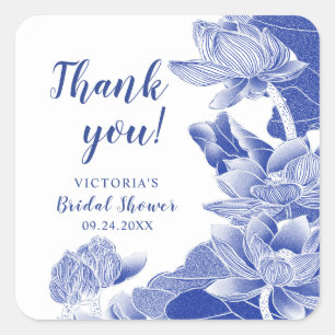 Sticker Carré Remerciements de Baby Shower Mariage Floral Chinoi