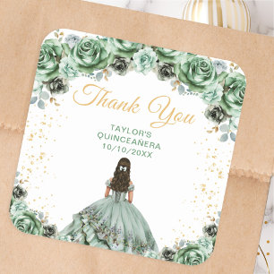 Sticker Carré Remerciements de la princesse de Quinceañera en ve