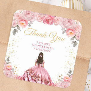 Sticker Carré Remerciements de la princesse Dusty Pink pour Quin