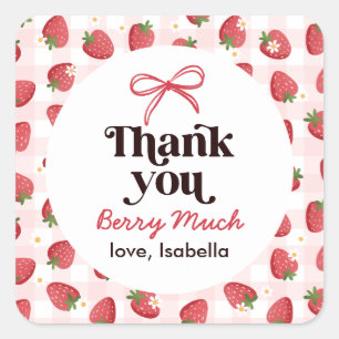 Sticker Carré Remerciements pour Baby Shower aux Fraises
